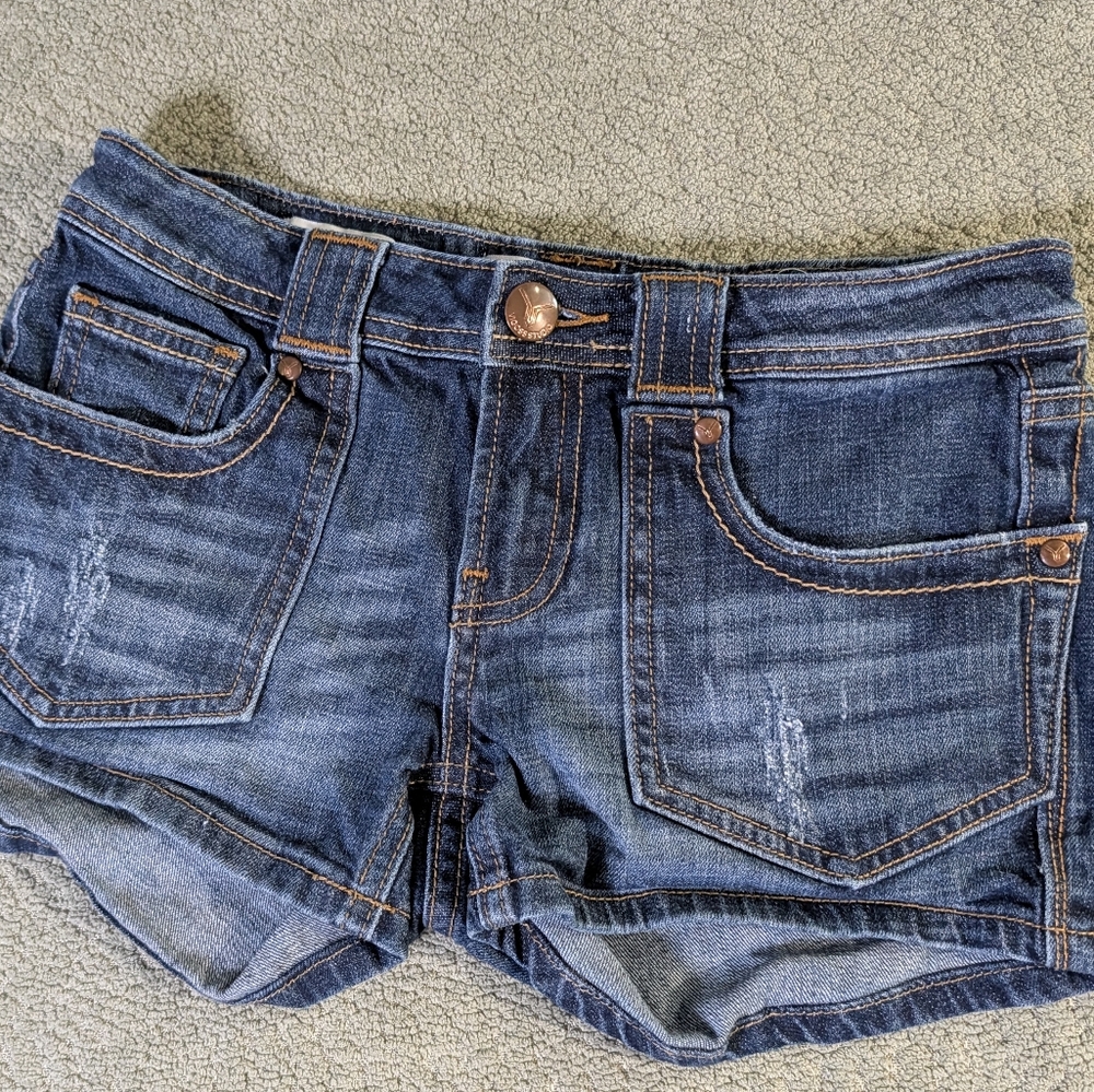 Vigoss Studio Y2K 1/2 Low Rise Frayed Denim Shorts Festival Grunge Boho 90s 00s - Picture 3 of 12